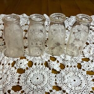 Set of 4 Vintage Clear Glass Half Pint Milk‎ Bottles Farmhouse Decor Collectible